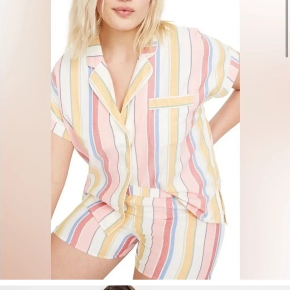 Madewell • Striped Pink Yellow Ivory Striped Pajama Top - Picture 2 of 8